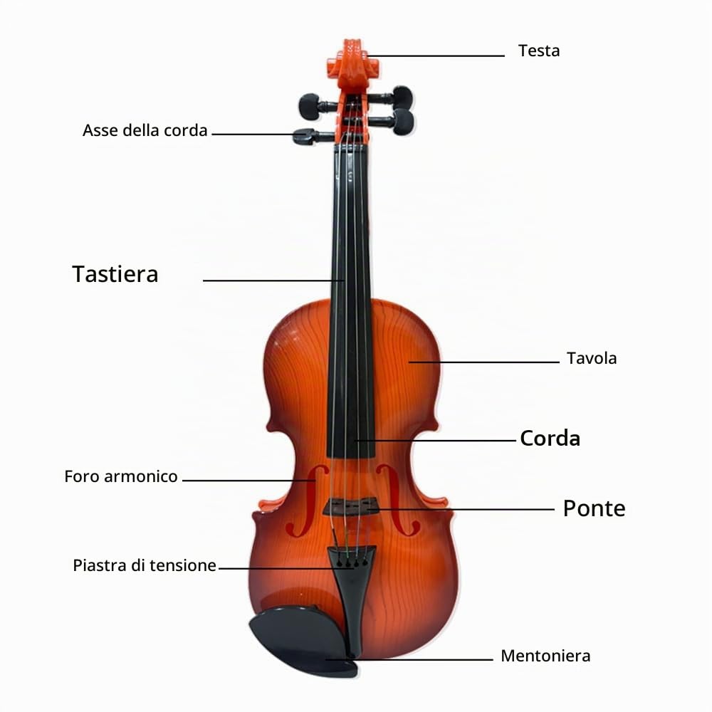 HUIOP Violino simulato Pratica musicale Violino per principianti Kit di violino Strumento musicale Squisita fattura Puntelli per prestazioni Regali Corde regolabili