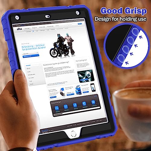 Image of ZoneFoker Case for iPad 9th /8th /7th Generation 2021 /2020 /2019(10.2 inch), Heavy Duty Military Grade Shockproof Rugged Protective 10.2 inch Cover with Built-in Stand for iPad 9 8 7 Gen (Deepblue+Black)
