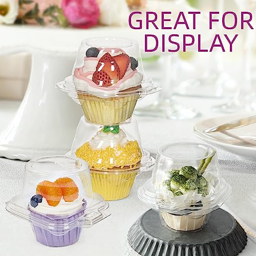 Image of LotFancy 25 Pcs Individual Cupcake Containers, Plastic Clear Cupcake Boxes, Disposable Single Cupcake Holders with Dome Lid, Stackable Muffin Carrier for Wedding Baby Shower
