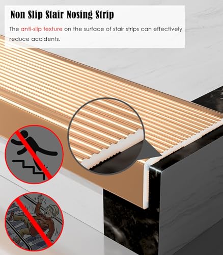 Nez de marche antidérapant en L métal doré 50mm pour escalier extérieur