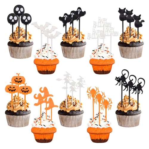 100 peças decorações de Halloween para Cupcakes, 10 estilos, clipes de frutas para decoração de bolos, decorações divertidas de Halloween para bolos morcego fantasma abóbora aranha
