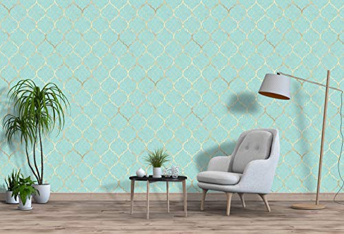 Image of DWELLSINDIA Light Cyan Moroccan Mosaic Wallpaper for Home Wall Decor | Self Adhesive Peel & Stick, Thick Textured Premium Paper | Waterproof, Scratch Resistant | Bathroom & Hallway | 41 x 244 cm