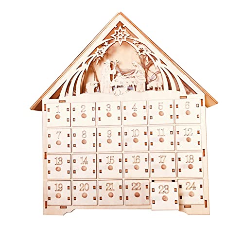 Yancong Calendrier de l'Avent en bois avec 24 tiroirs coulissants, lumière LED, compte à rebours pour fête de Noël, 24 tiroirs coulissants, calendrier de l'Avent en bois Cover