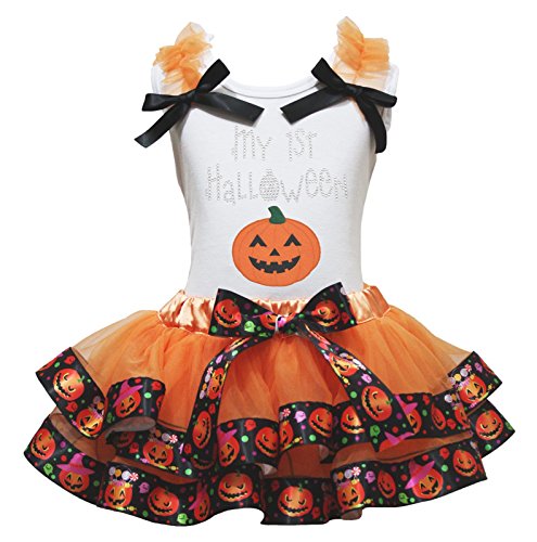 Tenue Halloween bébé confortable contre les irritations robe blanche citrouille et chemise orange