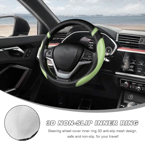 Image of Car Steering Wheel Cover, 15 Inch Premium Leather Breathable Non-Slip Wheels Wrap, Universal Auto Comfortable Steering Wheel Protector for SUV Truck Van, Car Accessories (Light Green)