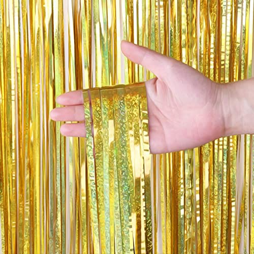 Mizontami 4 Cortinas metálicas de oropel de 1 m x 2 m, Cortina de Papel de Aluminio Dorado con Purpurina para Fiestas, telón de Fondo para cumpleaños graduación Baby Shower Halloween Pascua Navidad Cover