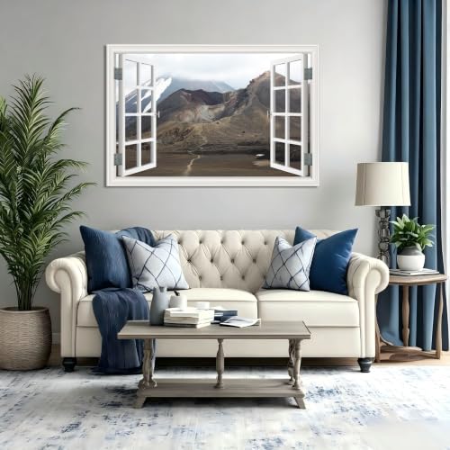 Cuadro lienzo efecto ventana tridimensional con paisaje alpino sin marco 4