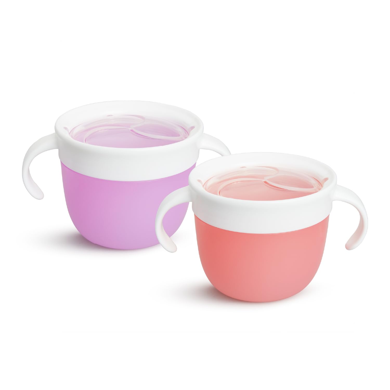 Munchkin 2-teiliges Snack Catchers Set | Kleinkind Snack Box & Baby Beikosttopf | Halter & Lebensmittel Aufbewahrungsbehälter | BPA-frei Lebensmittel Topf mit Griffen | Spill-Proof - Rosa/Lila