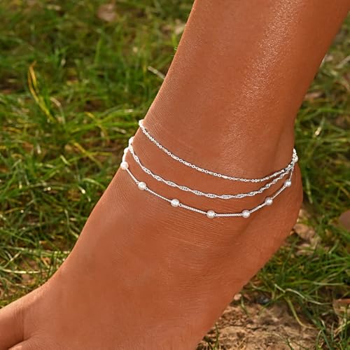 Image of Ankle Bracelets for Women 14K Gold Sterling Silver Plated Anklets for Women Waterproof Dainty Anklets with Cubic Zirconia,Clover, Forever Love Knot, Chains Trendy Everyday Anklet Beach Summer Jewelry Gift