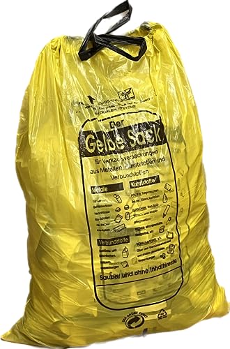 Roxus - Lot de 130 sacs jaunes de recyclage - Sacs poubelle de 90 litres - 130 pièces (10 rouleaux de 13 pièces) - Avec cordon de serrage