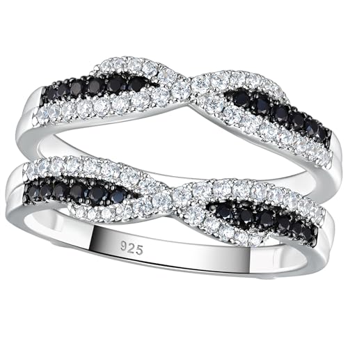SHELOVES Ring Enhancer for Engagement Rings Black White Cubic Zirconia Wedding Bands 925 Sterling Silver 5-10