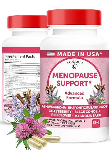Lunakai USA Made Natural Menopause Supplements for Women – 13-in-1 Menopause Relief for Hot Flashes, Night Sweats, Sleep & Mood Support, 60ct