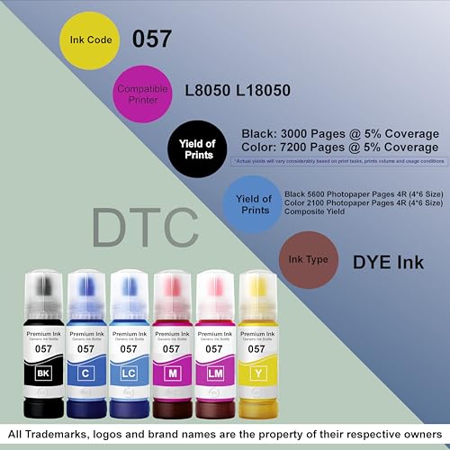 Image of Duplex DTC Refill Ink 057 Compatible with Epson L8050, L18050, L8150W Printer (057 Cyan Ink 1 Pcs)