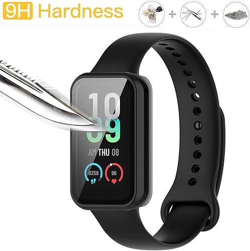 Miniatura 4 de Paquete de 2 Funda con protector de pantalla de vidrio templado compatible con Amazfit Band 7, dureza 9H, 360, ultrafina, funda protectora de PC