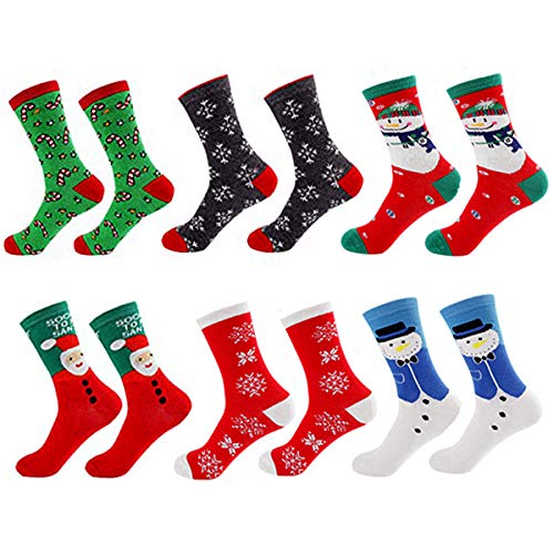 6 Pairs Women's Christmas Holiday Socks Cotton Knit Crew Xmas Socks for Girls Novelty Christmas Gifts (A-6 Pairs)