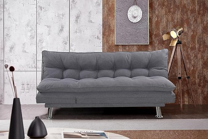 ALWASIT sofa cum bed living room | Fabric Sofa Bed Chrome Legs | Three Seat Sofa bed | Modern Design Living Room Sofa Model S -S208 (Color (Grey)) (GREY)