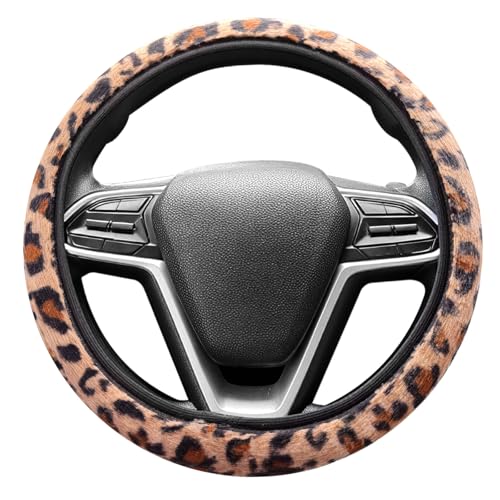 GOZINA Steering Wheel Covers – Universal 37-38cm Fit, Knitted leather with Leopard Pattern, Full Wrap Grip Protection, Easy to Install, Wheel Cover for SUV/Van/MPV/Car (Leopard)
