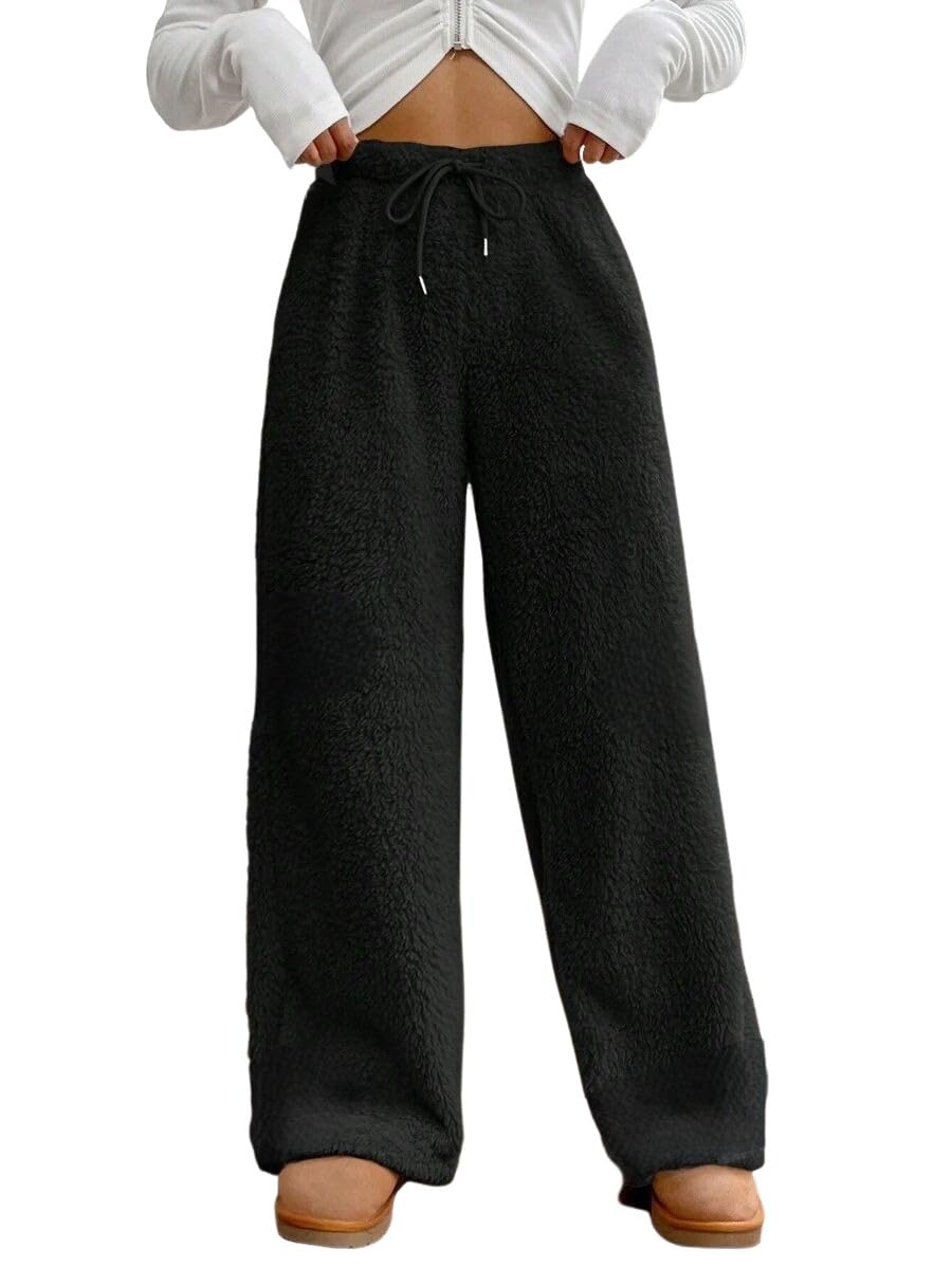 ZAFUL Women's Fuzzy Plush Pajama Pants Wide Leg Pj Bottoms Lounge Pants