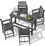 SERWALL Outdoor Bar Set - 4 Adirondack Bar Chairs & Bar Height Table with 1.6'...