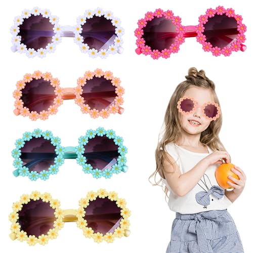 Lotvic Gänseblümchen Sonnenbrille, 5 Paare Blumen Sonnenbrille Kinder, Partybrille Spaßbrille Sonnenbrille, Hippie Sonnenbrille, Daisy Runde Sonnenbrille für Strand, Geburtstag, Ostern Party, Outdoor