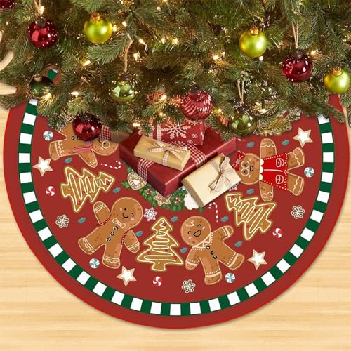 BSITSSS 90 cm saia de árvore de Natal, rena saia para árvore de Natal, tapete redondo árvore de Natal, base de árvore, manta pé árvoreNatal, casa decoração para o Natal bonecas de gengibre