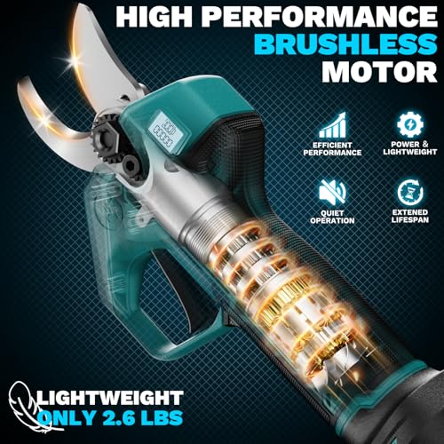 Image of Brushless Electric Pruning Shears for Makita Battery, Portable Cordless Pruning Shears with LCD Display&SK5 Blades, Adjustable Cutting Diameter 0.8-1.2 Inch for Gardening Tree Pruning(NO Battery)
