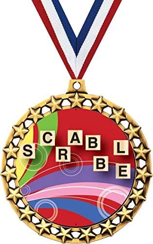 Medalla Scrabble, medallas de juegos de mesa de Scrabble Galaxy Star de 2 12", premios Great Scrabble Prime