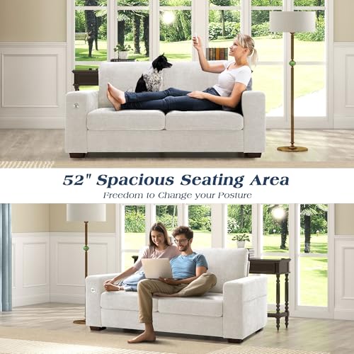 Image of WorthFurni Sofas for Living Room, Chenille Loveseat Couch Set, Small Sofa, 3 Seater Sofa, USB Charging, Removable Sofa Cover,Solid Wood Frame, Easy to Install(70inch,Beige)