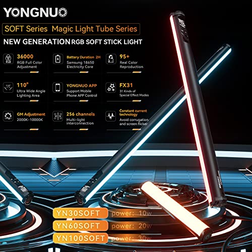 Image of Yongnuo YN100 Soft LED Video Light, 30W 39 inch Handheld Wand Light, RGB Full Color 2000K-10000K, CRI95+ APP Remote Control for Studio, 31 Scene Effects Stick Light for Video and Photography