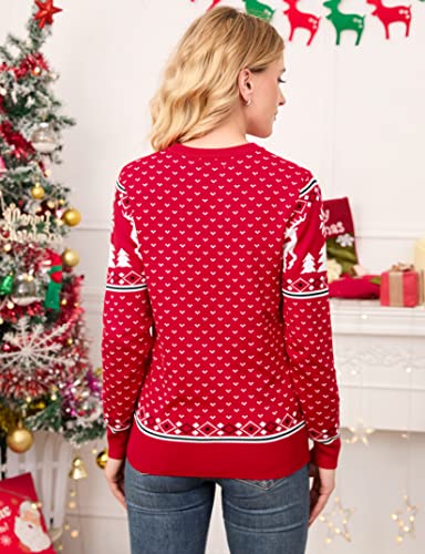 Image of MISSKY Family Christmas Sweater Crew Neck Reindeer Snowflakes Knitted Pullover for Women /Men /Kids