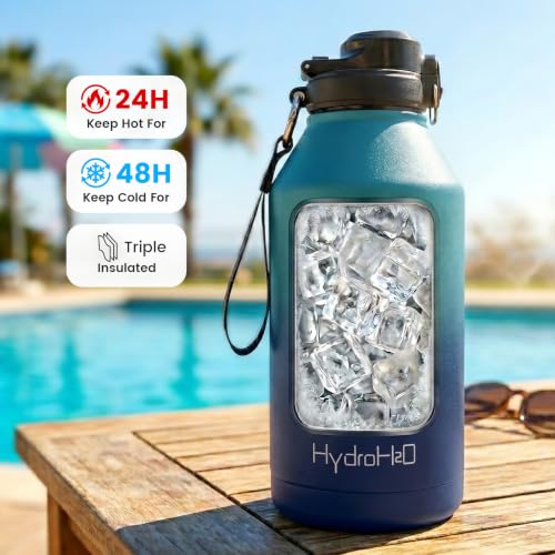Image of 64 oz Insulated Water Bottle with 2‑in‑1 Pop‑Up Straw & Spout Lid