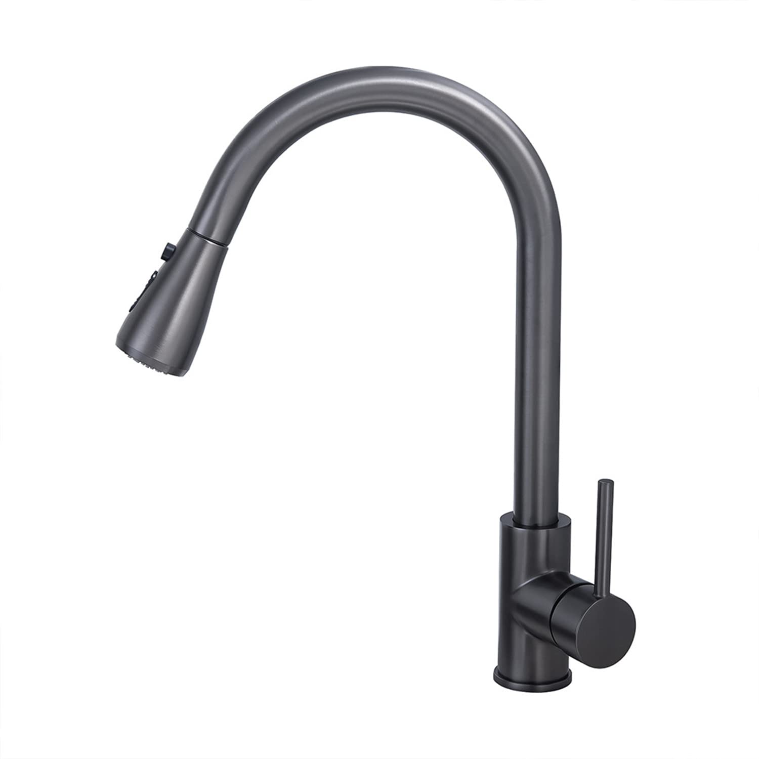 FCXWEVR Gunmetal Grey Kitchen Faucet with Pull Out Spray 360° Swivel Single Handle Hot & Cold Water Mixer Tap High Arc Design for Modern Kitchens