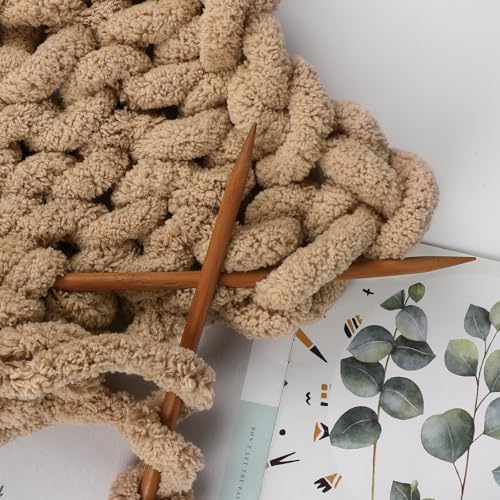 Image of 8 Jumbo Packs Chunky Chenille Yarn for Crocheting, 31.7 yds, 8 oz Each Skein Bulky Thick Fluffy Yarn for Knitting, Super Bulky Chunky Yarn for Hand Knitting Blanket, Soft Plush Yarn - Khaki