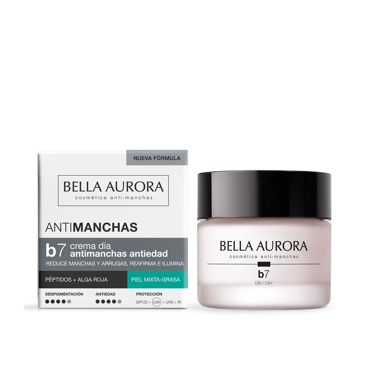 Bella Aurora B7 Crema Antimanchas y Antiedad SPF 20 | Reduce Manchas y Arrugas | Control de Brillos y Sebo | Piel Mixta-​Grasa | Tratamiento Facial Diario | 50 ml