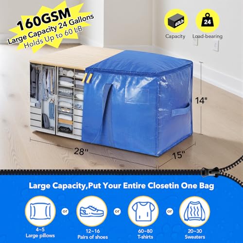 SAVER4ALL Wide-Top-Opening Moving Bags Heavy Duty,Extra Large Moving Bags for Travel/College Packing/Storage/Organization/Seasonal Clothes & Bedding Storage,Moving Supplies Bins (Blue,6Pcs) - image 3