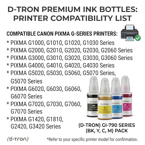 Image of D-tron GI 790 Compatible Refill Ink for Canon Pixma G1000 G1010 G2000 G2010 G3000 G3010 G4000 G4010 G4085 Printers (Black-2 /Colour-3) Pack of 5