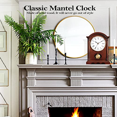 Ayrely® Classic Grandfather Mantel Clock For Living Room Déco, Elegant Wooden Finish, Gold-Tone Pendulum, Desk Clock For Living Room, Bedroom, Farmhouse Décor #TOP2