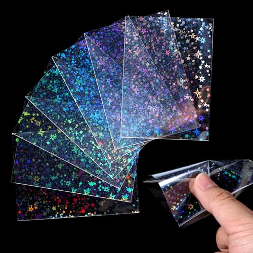 YBEATY 200 Pcs Laser Flashing Holographic Photo Card Sleeves Love Heart-Shape Transparent Waterproof Trading Card Protective Cover for Photo Card(Starry Sky Style)