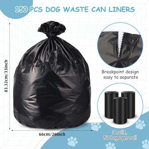 Image of 150 Pcs Dog Waste Poop Bags Dog Large Leak Proof Bags 26 inchx 33 inch Pet Waste Station Can Liners Heavy Duty Pet Trash Bin Liner for Walking Poop Station Dispensers, 3 Rolls of 50(Black)