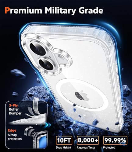 Image of FNTCASE for iPhone 17 Case Clear: Magnetic Phone Cases Compatible with Magsafe Slim Anti Yellowing Military Grade Drop Protection Rugged Protective Transparent Cell Cover (B-Glitter Magnetic)