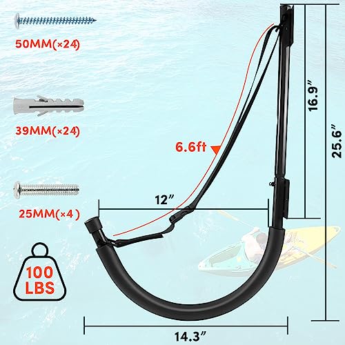 image for VEITHI Kayak Storage,4 Pack Kayak Wall Mount Black,Heavy Duty Steel Ka