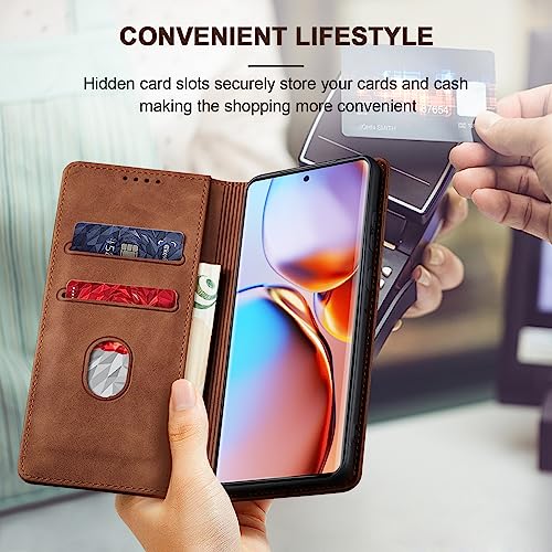 Image of Jasonyu Flip Wallet Case for Motorola Edge+ /Edge Plus (2023),Brown