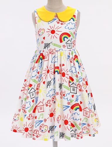 IBTOM CASTLE Girls Back to School Dress First Day of School Outfit Preschool Kindergarten Picture Day Apple Swing Sundress3