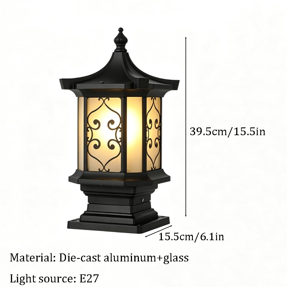 Lampadaire Extérieur Câblé En Aluminium Moulé Étanche, Lanterne Pilier Extérieure, Douille E27, Lampe En Verre À Motif Vintage Pour Jardin, Terrasse, Porche, Clôture, Portail, Cour