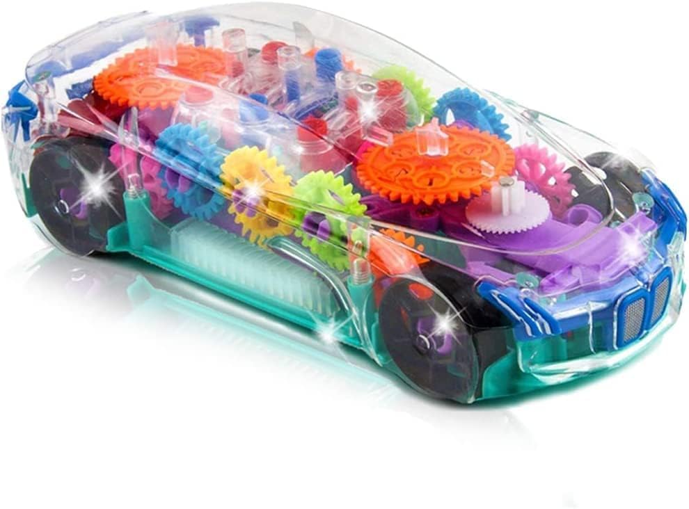 B s h o p Concept Racing Toy Car Transparent Mechanical Moving Gear with Music and Lights, Gift for 1 2 3 4 5 6 7 Year Old and above Boys Girls.