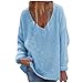 HFStorry Femmes Automne à Manches Longues Pull Hauts Chemisier élégant col en v lâche Couleur Unie Pull Pull