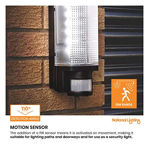 National Lighting Motion Outdoor Lights Mains Powered - PIR Lights Outdoor - Bulkhead Wall Lights with Motion Sensor - IP44 Rated Security Lights - Black Finish - E27 LED Compatible - Image 5