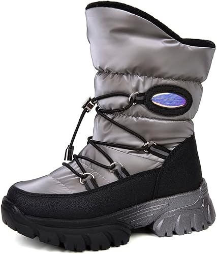 NSMiNi Boys Girls Snow Boots Winter Waterproof Slip Resistant Cold Weather Shoes Girls' Boots For Toddler/Little Kid (1 Little Kid Grey)