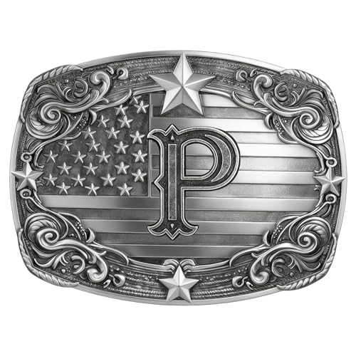 Image of Western Belt Buckle for Men Vintage Cowboy Rodeo Texas Initial Letter ABCDJMR to Z Belt Buckles