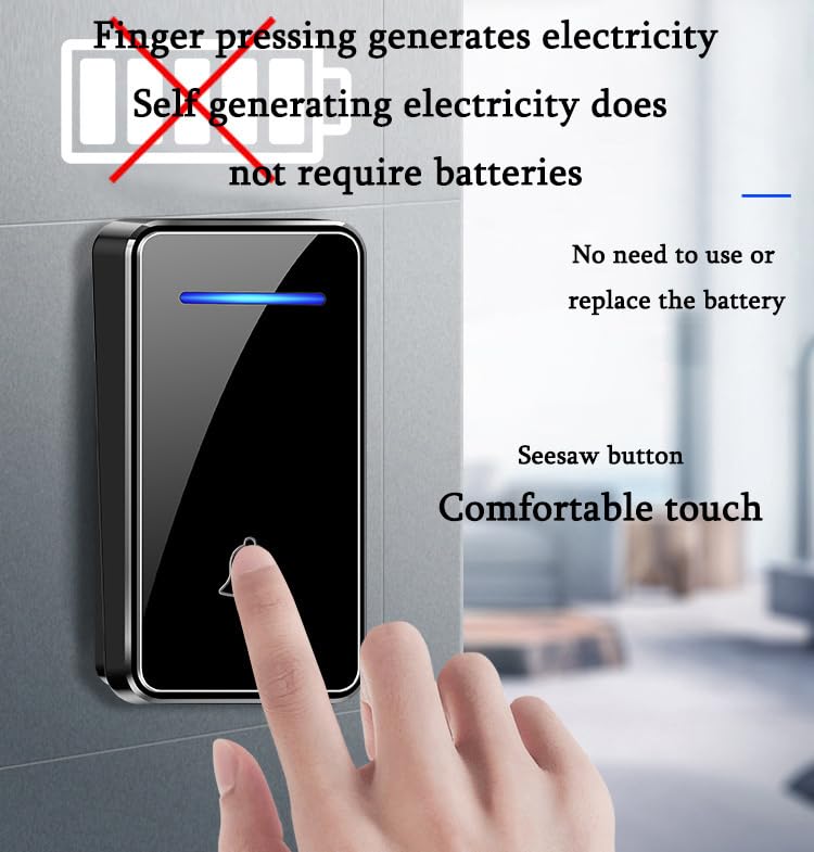 Timbre Inalámbrico Exterior Impermeable con Enchufe,Timbre Casa Autoalimentado Una Variedad de Set,IP65 Timbre para Puerta sin Pilas con Luces LED,60 Melodías Rango,Negro,2 Receiver + 4 Bell
